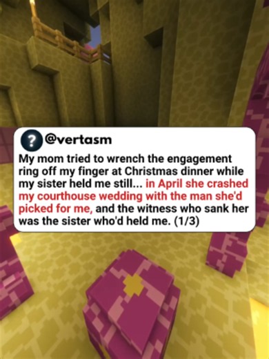 My mom tried to wrench the engagement ring off my finger at Christmas dinner while my sister held me still... in April she crashed my courthouse wedding with the man she'd picked for me, and the witness who sank her was the sister who'd held me. #scalingstories #redditstory