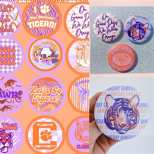 Clemson University Tigers Game Day Pins & Buttons (single or Bundles) Tailgate Pins Clemson, SC College Football Basketball Game Day Outfits - Etsy