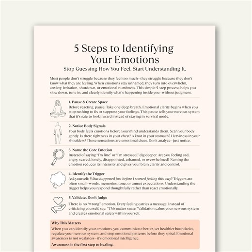 Emotion Identification Cheat Sheet, 5 Steps to Understand Feelings and Emotional Awareness - Etsy Canada