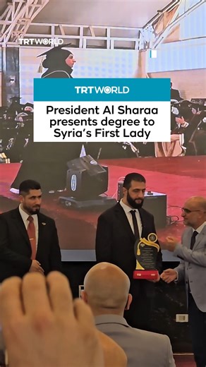 135K views · 2.5K reactions | Syria’s First Lady was awarded her degree in Arabic Language at the University of Idlib, by her President Ahmed Al Sharaa, who was in attendance at the ceremony. | TRT World | Facebook