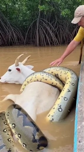 Anaconda Constricting a Cow in a Flooded Mangrove Forest
