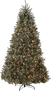 National Tree Company 7.5 ft Pre-Lit Dunhill Fir Artificial Christmas Tree, 750 Clear Lights, 2,514 Tips, Includes Stand, Blue