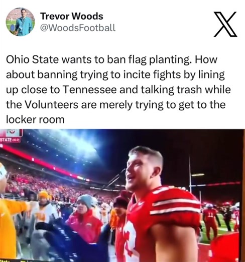 Jack Sawyer might be the most unlikable player I’ve ever seen. Wanna act like tough guys after showing how soft Ohio state is over flag planting. #OhioState #Buckeyes #tennessee #Vols | Elite Gridiron