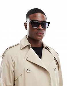 ASOS DESIGN square sunglasses with blue lens and black frame | ASOS