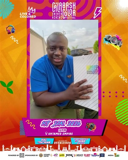 3 years ago he stormed CALABASH, this year the king of food tasting is calling on all of you to come party. Let’s color ourselves and have a good time. @3 years ago he stormed CALABASH, this year the king of food tasting is calling on all of you to come party. Let’s color ourselves and have a good time. @sdkdele is going to be in the color storm again. Don’t be left out. #liveandcolored #calabashcolorfestival #dettydecember #decemberinghana #eventsinaccra