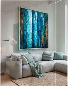 Abstract Wall Art in Blue and Green, Contemporary Minimalist Artwork, Soothing Decor for Modern H...