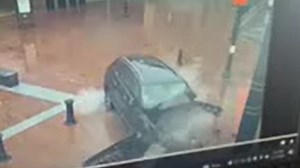 Dramatic crash in Quincy Center square caught on surveillance video