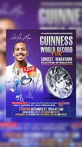 Let’s make history: Together we’ll set the Guinness World Record for Longest Marathon Playing Steelpan! 🏅 ⭐️ Goal: 30 hours! ⭐️ Date: December 27, 2024 at 6:00 AM to December 28, 2024 at 12:00 PM ⭐️ Location: Wack Radio, Coffee Street Join me on this historic journey and be part of the action—whether live or virtually! Tune in to the livestream, or come down to the venue to cheer me on in person. If you want to be a part of the live audience, contact @lgstagemanagement Streaming live on all Wac
