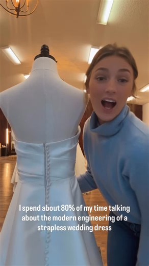 Strapless dresses aren’t what they used to be! Strong internal boning and expert corsetry make them some of the most secure and flattering gowns in the boutique. Like a lot of brides, one try-on might surprise you, too! #emilykayebridal #weddingdress #weddingdressadvice #love #bridaldreams #weddinginspiration #minnesota #modernwedding #straplessweddingdress | Emily Kaye Bridal