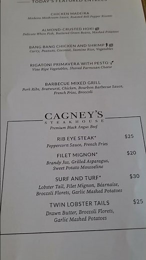 NCL Gem. Main dining room. Day 3 dinner menu.