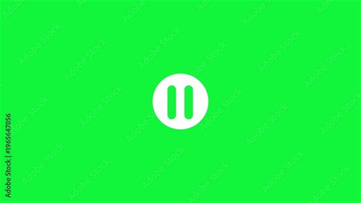White Animated Play to Pause Button with Cursor Click Transition for Video Player Interface Control on Green Screen Chroma Key Background