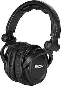 Turcom Over Ear Wired Gaming Headphones, DJ-Style Monitor Headphone, Stereo Studio Sound 50 mm drivers and 100 dB, Lightweight Adjustable Professional Headset with Microphone Auxiliary Cable (TS-823)