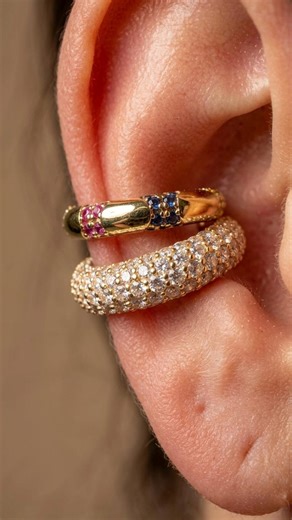 Gold Ear Cuff Set, Colorful CZ Ear Cuff & Pavé Ear Cuff, Sterling Silver 925 18K Gold Plated Ear Cuffs, Cartilage Ear Jewelry, No Piercing - Etsy