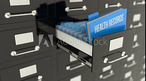 Health records folder with patients files, medical treatment history, archives