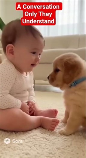 Baby and Puppy talking to each other