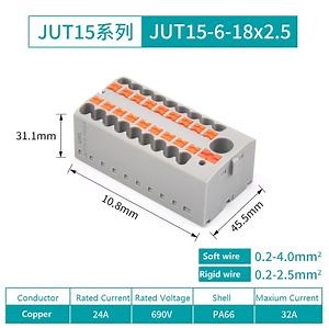 [Hot Item] Jut15-6-18X2.5 CE, Tuvpush-in Ptfix Compact Distribution Copper Terminal Blocks Connector