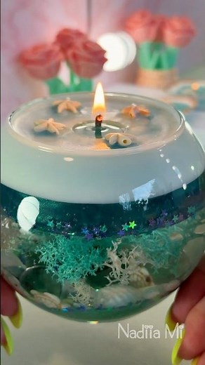 Mini Ocean in a Jar 🌊 Green Water Candle DIY💚✨