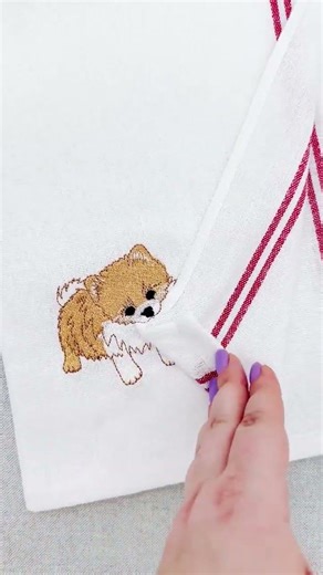 Playful Pomeranian Towel Embroidery