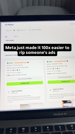 Logam Academy on Instagram: "New Meta Update Explained: “Low Impression Count” in Ads Library You may have noticed a new label inside Meta’s Ad Library: “Low impression count” even on active ads. This is not a bug. This is a visibility update from Meta. Here’s what it actually means 👇 WHAT is the “Low Impression Count” Update? Meta now shows a warning label on ads that are technically active but have received very few impressions (often under 100). This applies even if: • The ad is approved • T