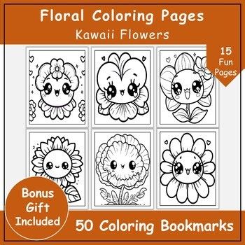 Relaxing Printable Coloring | Floral Coloring Pages for Kids | Kawaii Flowers
