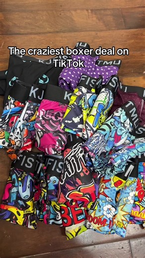 KJFISTMU 20-Pack Random Boxer Brief Set includes 20 unique boxer designs made with soft, breathable fabric and a comfortable stretch waistband. An easy way to refresh your essentials with the KJFISTMU boxer bundle. #kjfistmuboxers #boxerbrief #tiktokshopcreatorpicks #tiktokshopspringglowup #tiktokshopstockup