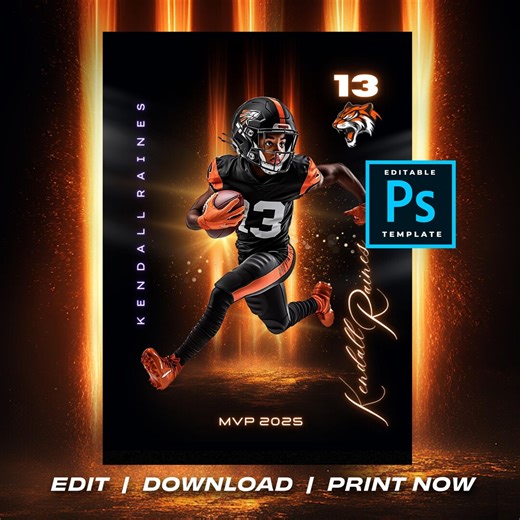 Football Trading Card Template PSD Photoshop Editable Customizable Sports Player Card DIY Printable Personalized Kids Youth Team Gift Custom - Etsy