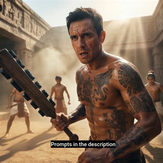 Daniel García Sogorb on Instagram: "Step into the world of the Aztec warrior: a life forged in discipline, honor, and unbreakable courage. Nano Banan Pro + Kling 3.0 1. Male Aztec warrior in the foreground, wearing traditional armour made of hardened leather and eagle feathers, shield decorated with solar symbols and encrusted obsidian, face painted with red and black pigments, determined expression. In the background, sunrise over an Aztec city with stepped temples, smoke from ceremonial bonfir