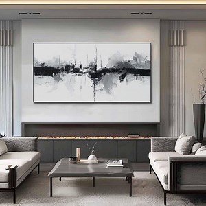 Original Black and White Abstract Cityscape Oil Painting, Minimalist Urban Skyline Wall Art,modern Monochrome Canvas, Living Room Home Decor - Etsy
