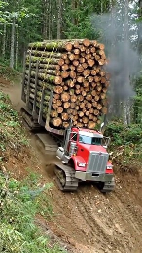 Insane Tracked Logging Truck Conquers a Steep Forest Climb! #truck #offroad #shorts