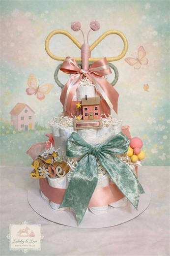 Baby Girl Butterfly Diaper Cake | 3-tier Diaper Cake Centerpiece, New Born Gift, Baby Shower Gift, Baby Girl Gift. - Etsy