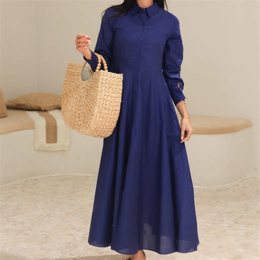 Blue Cotton Maxi Dress | Flowy Relaxed Fit Summer Dress - Etsy