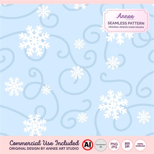 Snowflake Seamless Pattern for Designers | Winter Swirl Digital Paper PNG JPG | Christmas Background, Elegant Winter Pattern - Etsy