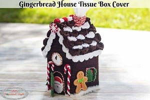 Crochet Gingerbread House Tissue Box Cover - Easy Free Pattern
