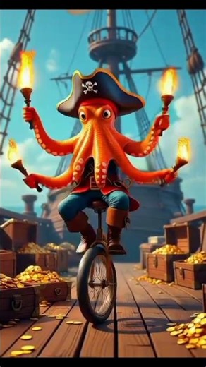 Pirate Octopus on a Unicycle | Funny Cartoon Short#comedyeffect #aianimation