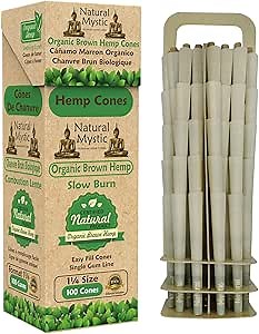 Pre Rolled Cones 1 1/4 Size – 100 Brown Classic Paper Tubes Natural Mystic Organic Rolling Papers With Tips Use Cone Loader Packing Sticks