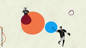 Stop motion. Animation. Creative colorful design with young man playing baseball, catching ball with glove and baseball bat.