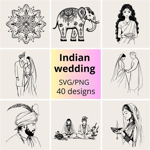 Indian Wedding SVG Bundle | Traditional Indian Wedding Bride & Groom SVG Set - Etsy