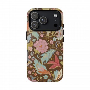 Brown Floral Botanical Pattern Pink Blue Vintage Aesthetic Phone Case | Tough Phone Case| iPhone 17- XS MAX, Samsung Galaxy S25- S20 Ultra - Etsy