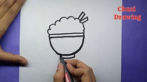 How to Draw a Cute Rice Bowl in 5 Easy Steps || Cute Rice Drawing Tutorial for Beginners
