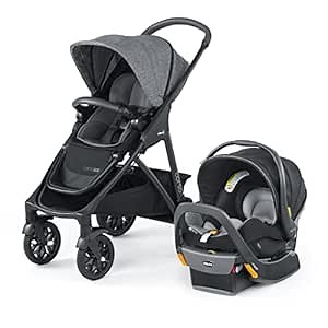 Chicco Corso Primo ClearTex Travel System, Includes Corso Primo ClearTex Stroller and KeyFit 35 Zip ClearTex Infant Car Seat, Stroller and Car Seat Combo, Infant Travel System | Aspen/Black