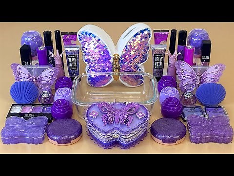 PURPLE SLIME Mixing makeup and glitter into Clear Slime ASMR Satisfying Slime Videos 1080p