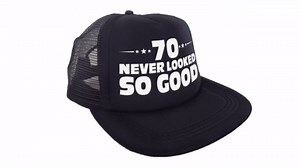 Sterling James Co. 70 Never Looked So Good Novelty Trucker Hat - Funny 70th Birthday Gifts for Him or Her - Birthday Party Decorations and Supplies for Men and Women
