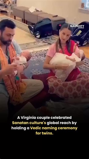 NAUGHTYWORLD on Instagram: "Sanatan goes Global! 🌎✨ From ancient traditions to modern Virginia, seeing this Vedic Namkaran ceremony for these twins is a beautiful reminder that our roots travel with us wherever we go. 🕉️🙏"