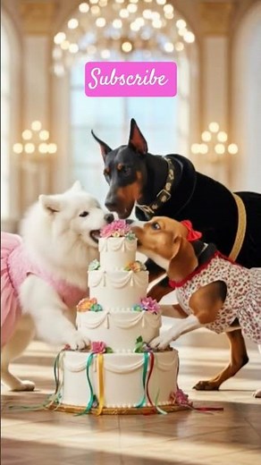 Dogs eating cake #DreamScreenAI#cake