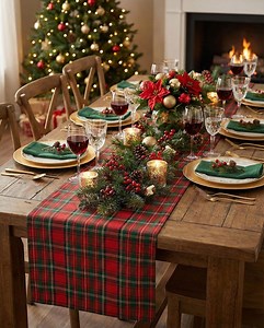 Christmas Table Runner Red Tartan: Winter Holiday Decor Extra Long 16x72, 16x90 - Etsy