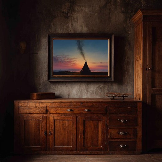 Wigwam Wall Art, Old West Native American Oil Painting, Vintage Americana Print - Etsy