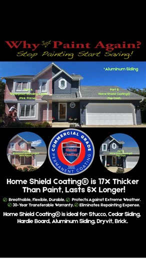 Wisconsin Homeowners – Are You Tired of Having to Deal with Repainting Your Exterior Every Few Years? Home Shield Coating® is the ultimate permanent exterior wall coating system that seals, protects, and lasts for decades! Home Shield Coating® is a proprietary permanent wall coating system that is 17 Times Thicker Than Paint, lasts 6 Times Longer and Comes with a 30 Year Transferable Warranty. Our coating is applied over a pink surface penetrating bonding agent primer, followed by two coats of H