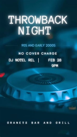 Graney's Bar & Grill on Instagram: "‼️SAVE THE DATE‼️ DJ @no_tel_rel will be returning to Graneys 2.28.2026 with a throwback night you WONT want to miss!"