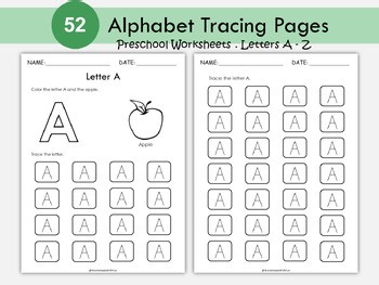 Alphabet Tracing Worksheets, ABC Writing Practice Printables, Preschool, T-101