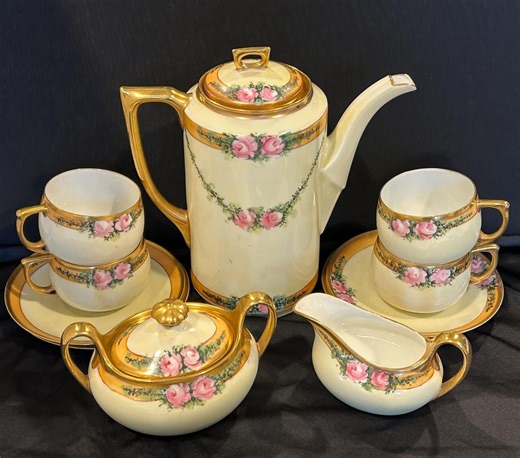 Antique Porcelain Tea Set: Hand-painted Roses, Gold Trim (c.1910s) - Etsy